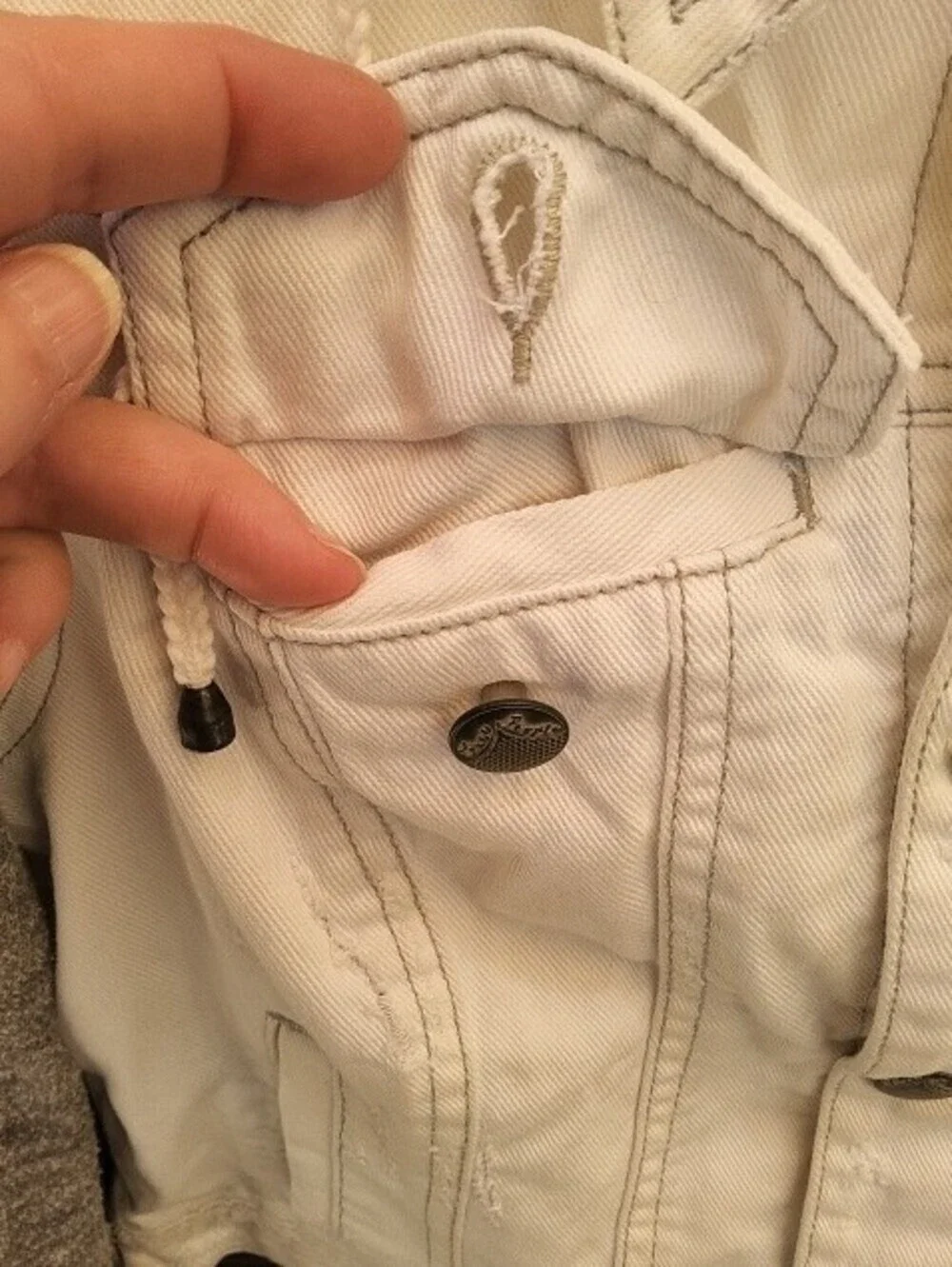 Free People White Hooded Jean Jacket Size XS
